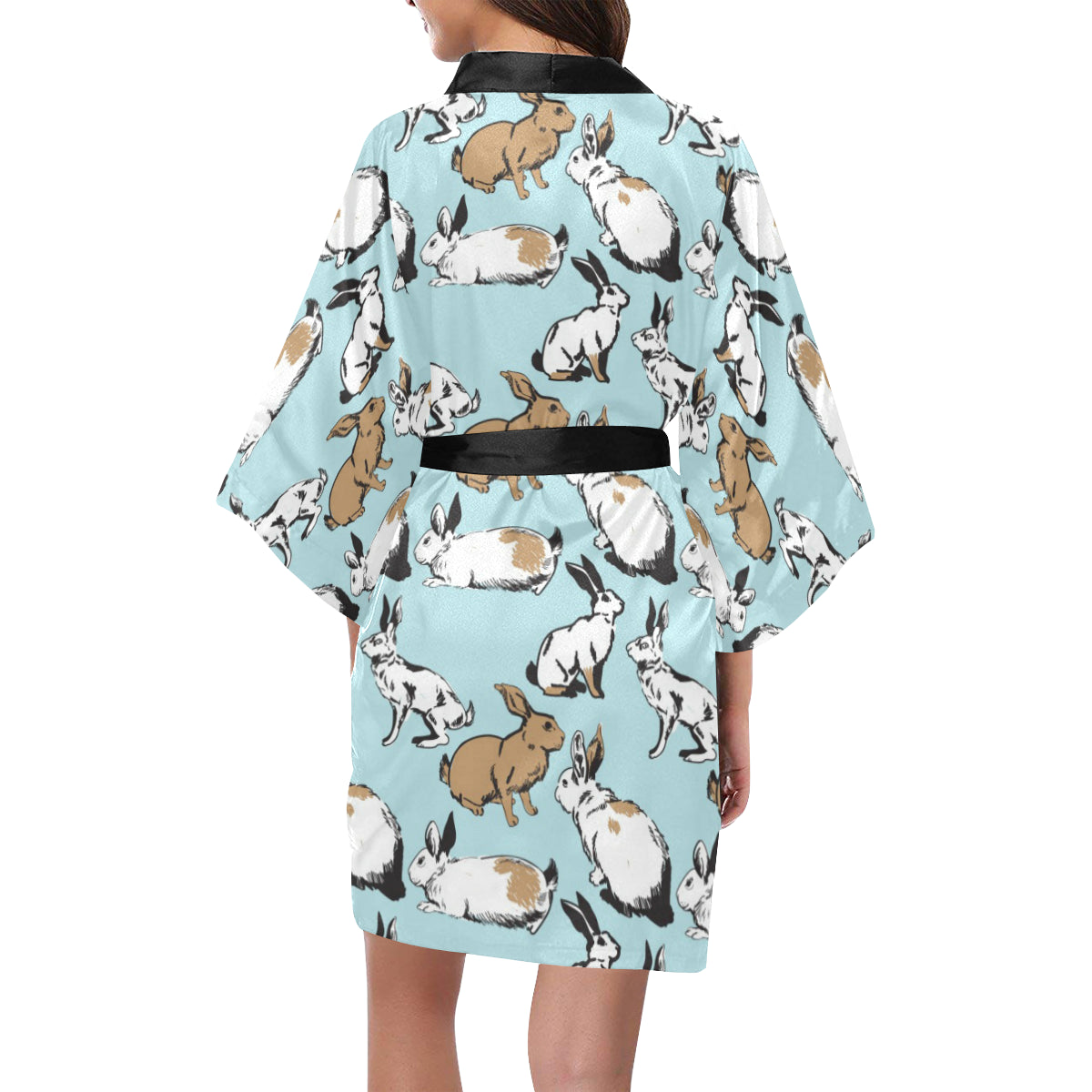 Rabbit Pattern Print Design RB018 Women's Short Kimono