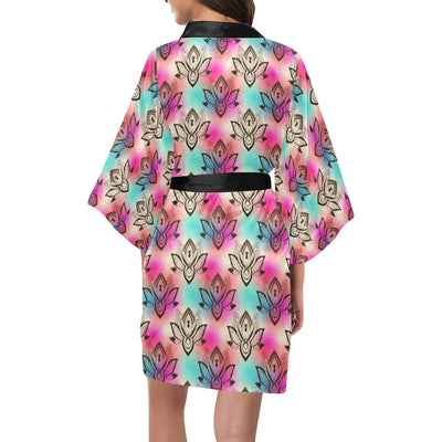 lotus Boho Pattern Print Design LO02 Women's Short Kimono