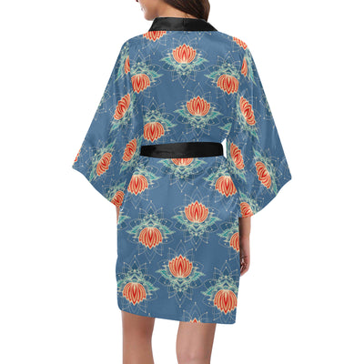 lotus Boho Pattern Print Design LO07 Women's Short Kimono