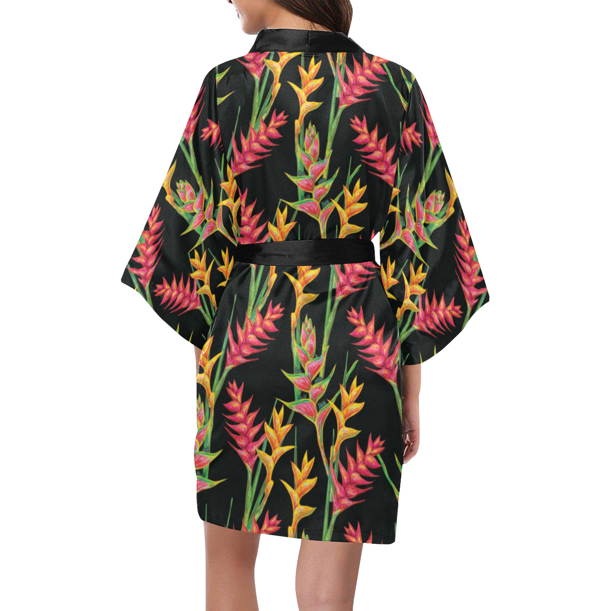 Heliconia Pattern Print Design HL01 Women's Short Kimono