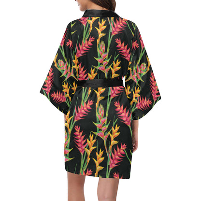 Heliconia Pattern Print Design HL01 Women's Short Kimono