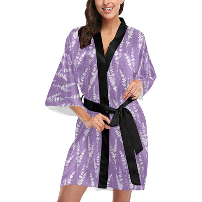 Lavender Pattern Print Design LV08 Women's Short Kimono