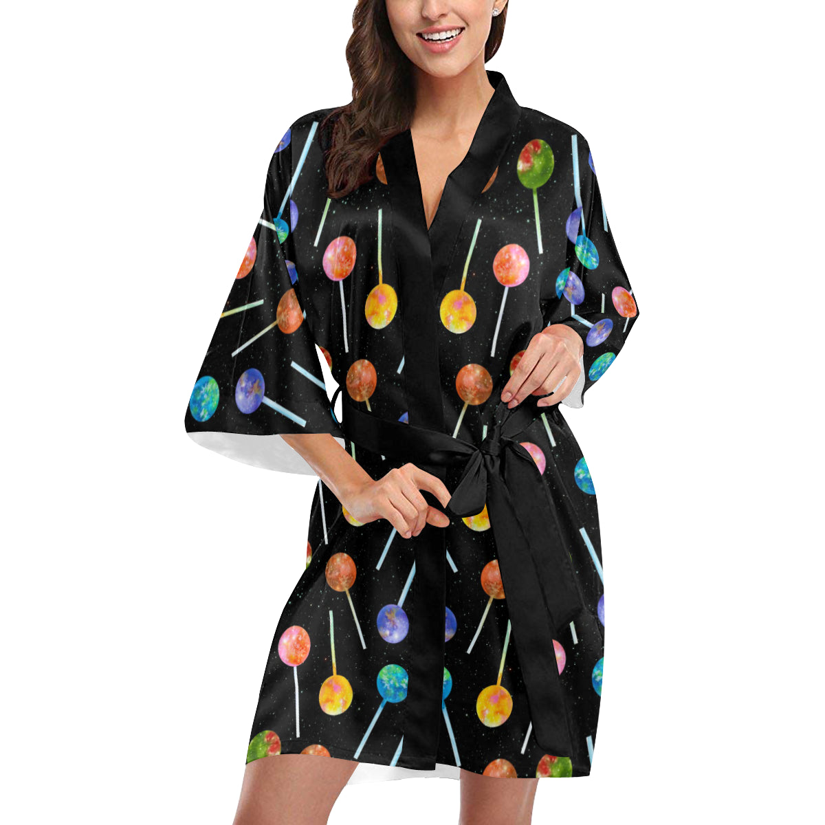 Lollipop Pattern Print Design LL04 Women's Short Kimono