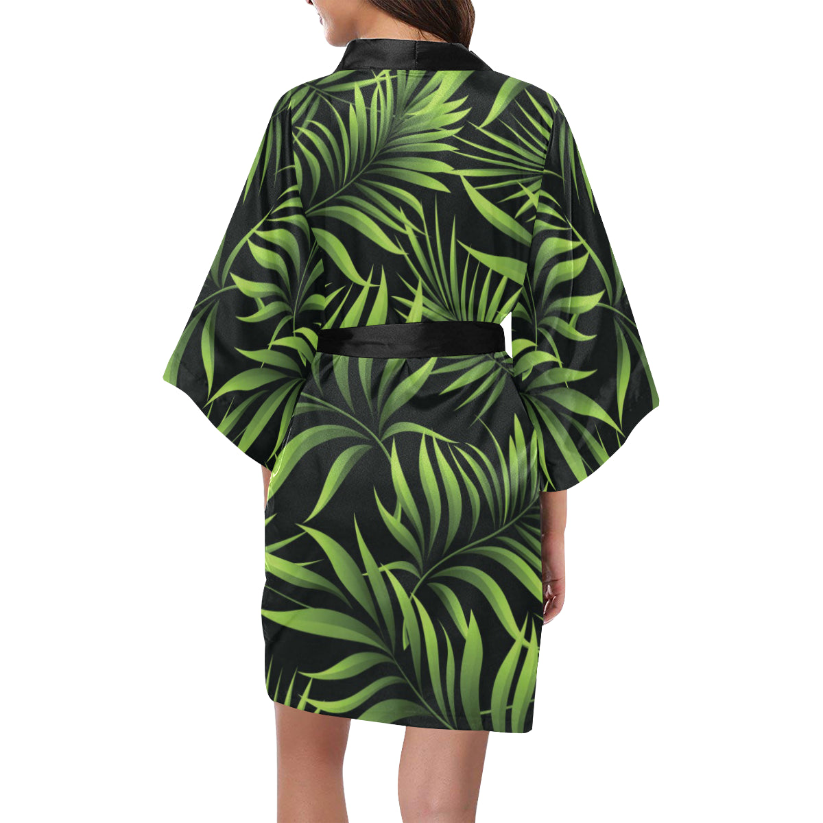 Palm Leaves Pattern Print Design PL07 Women's Short Kimono
