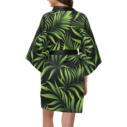 Palm Leaves Pattern Print Design PL07 Women's Short Kimono