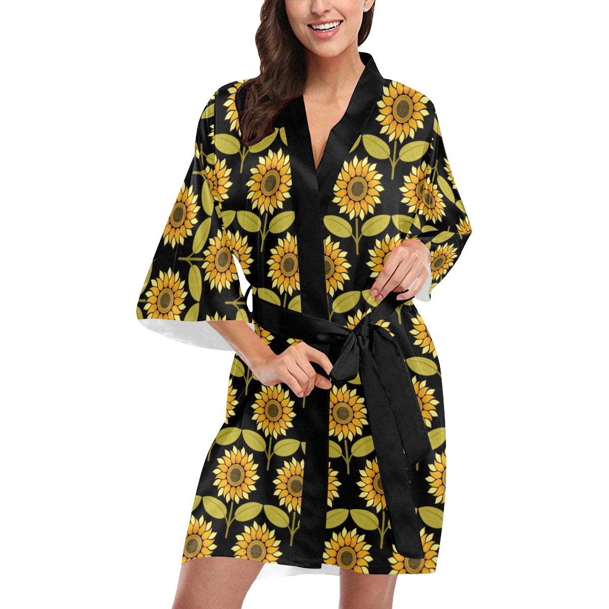 Sunflower Pattern Print Design SF015 Women's Short Kimono
