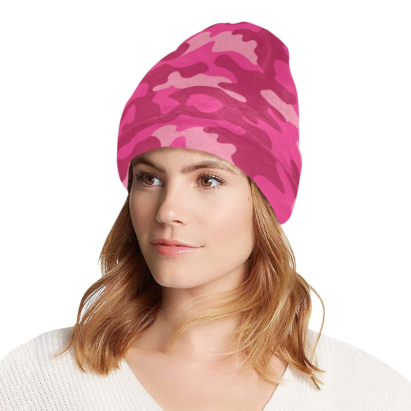 Camo Pink Pattern Print Design 01 Unisex Beanie