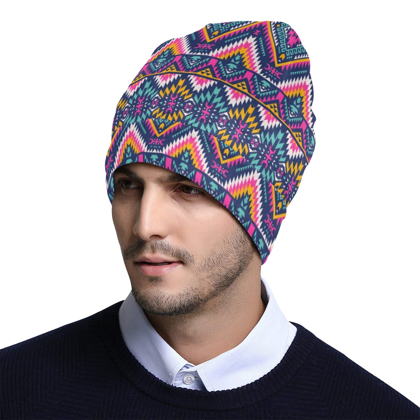 Indian Navajo Pink Themed Design Print Unisex Beanie