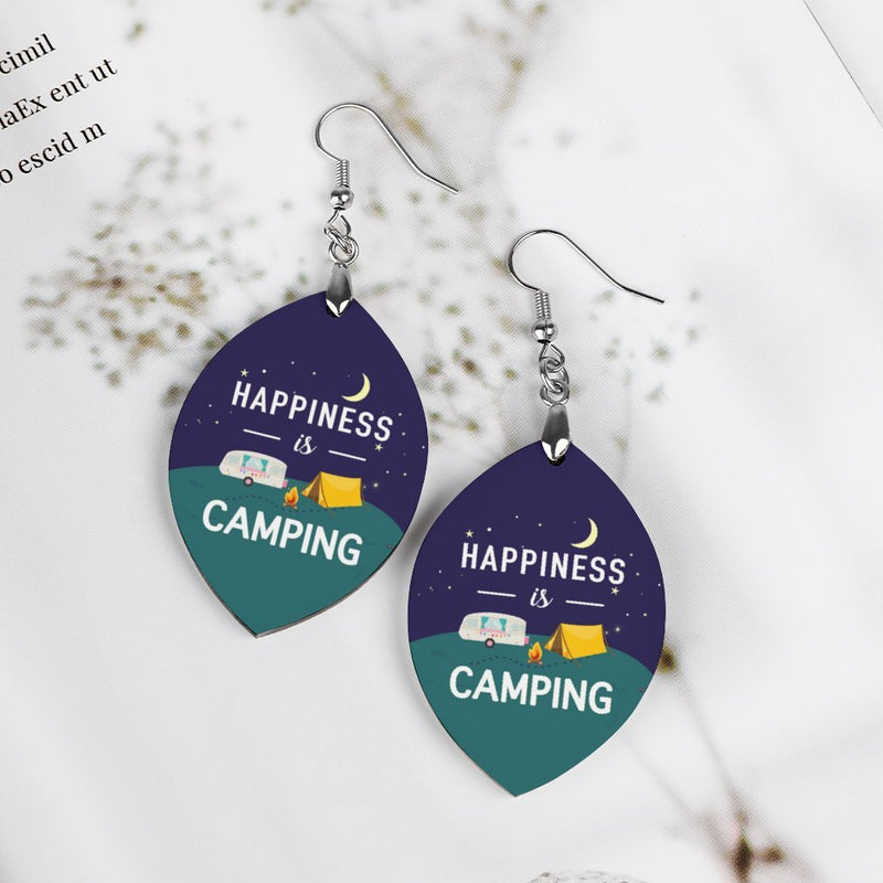 Happiness is Camping Wooden Earrings Pendant