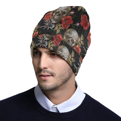 Spider Web Skull Rose Print Design LKS305 Unisex Beanie