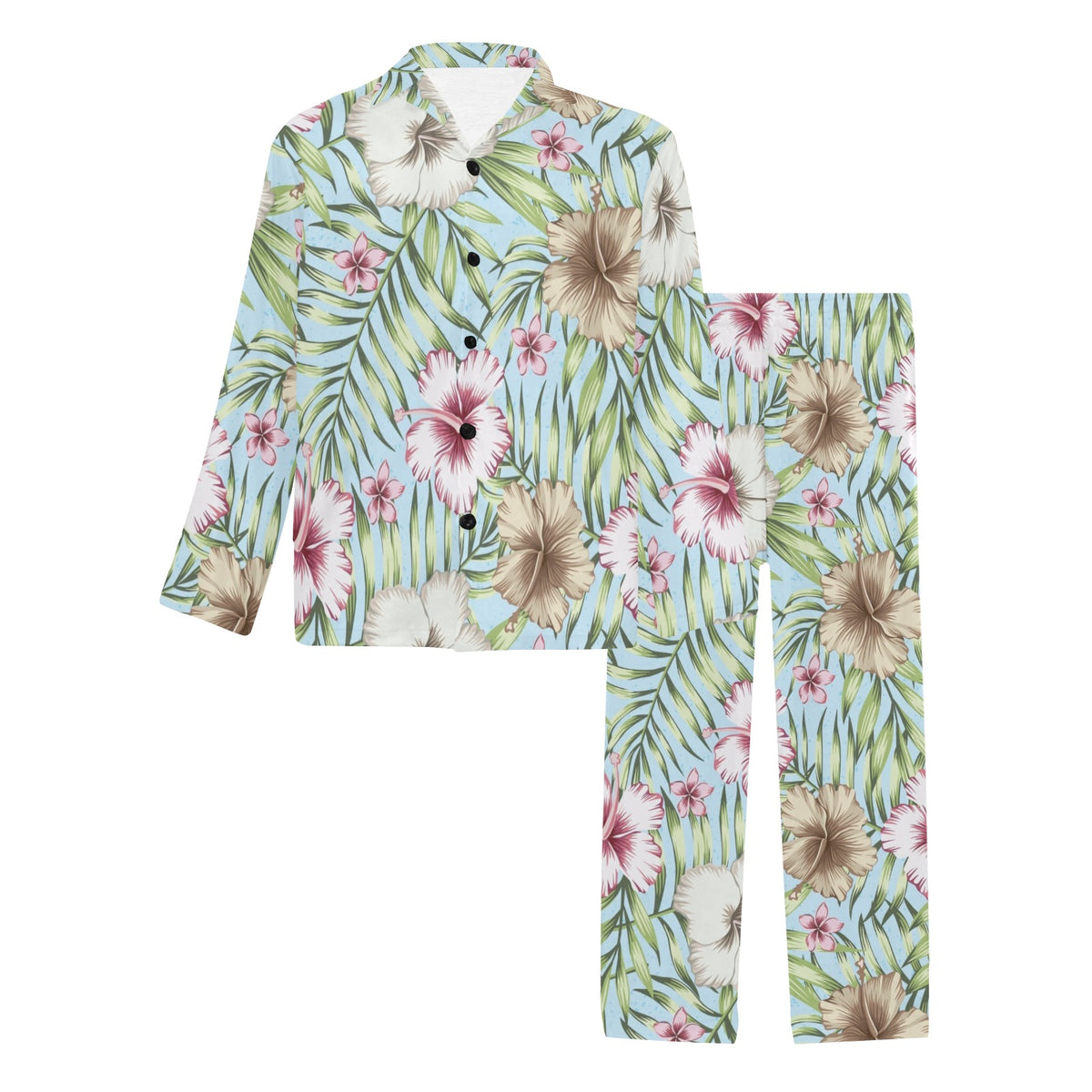 Tropical Flower Pattern Print Design TF05 Men's Long Sleeve Pajama Set