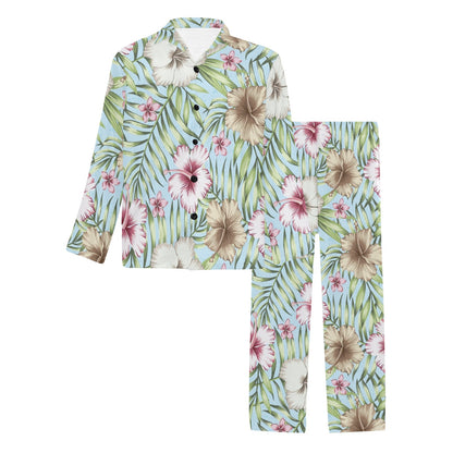 Tropical Flower Pattern Print Design TF05 Men's Long Sleeve Pajama Set