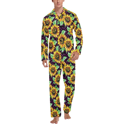 Sunflower Pattern Print Design SF012 Men's Long Sleeve Pajama Set