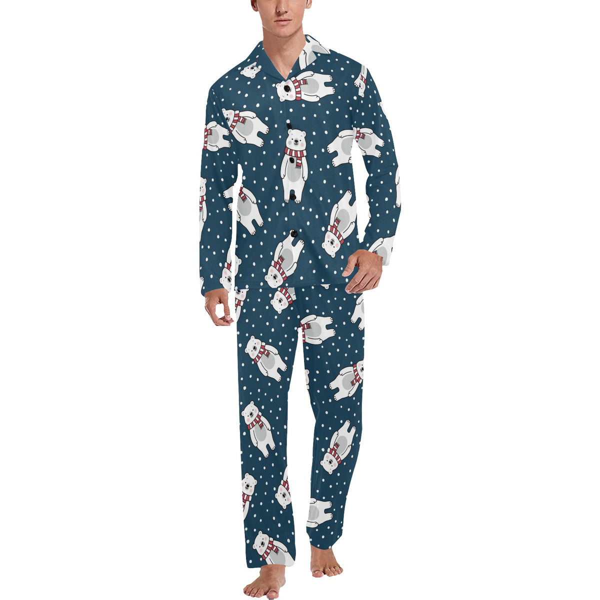 Polar Bear Pattern Print Design PB05 Men's Long Sleeve Pajama Set