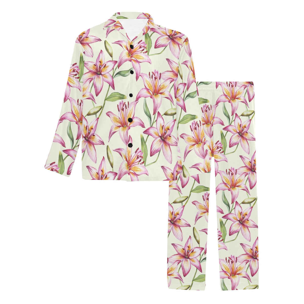Lily Pattern Print Design LY011 Men's Long Sleeve Pajama Set