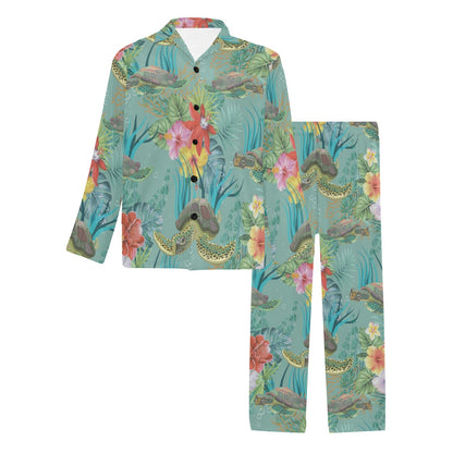Sea Turtle Pattern Print Design T012 Men's Long Sleeve Pajama Set