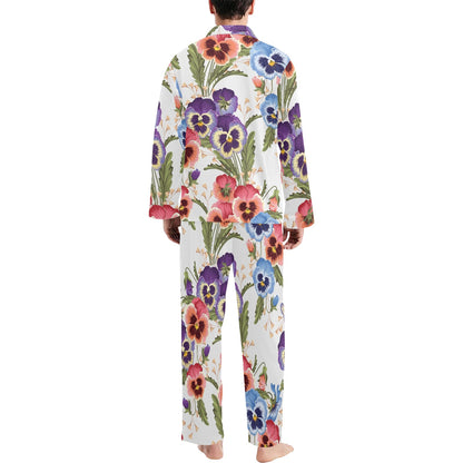 Pansy Pattern Print Design PS06 Men's Long Sleeve Pajama Set
