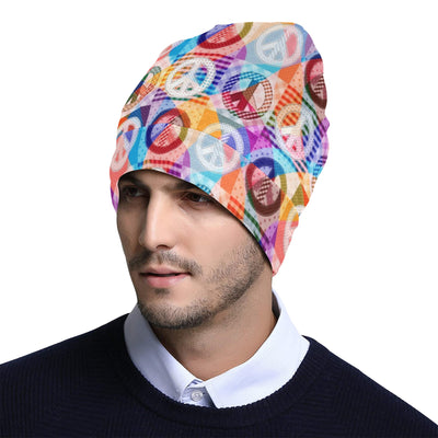 Peace Sign Patchwork Design Print Unisex Beanie