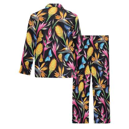 Tropical Flower Pattern Print Design TF016 Men's Long Sleeve Pajama Set