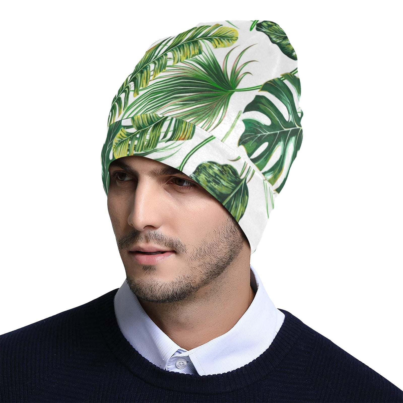 Green Pattern Tropical Palm Leaves Unisex Beanie