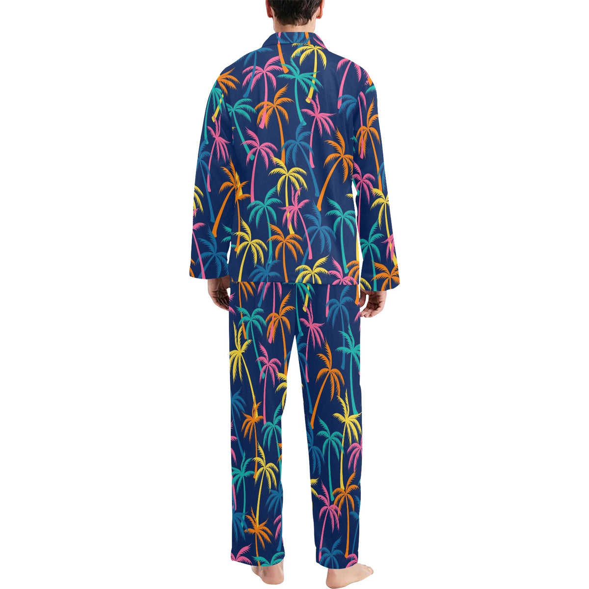 Palm Tree Pattern Print Design PT013 Men's Long Sleeve Pajama Set