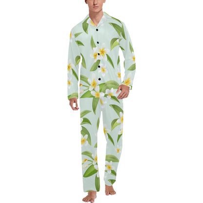 Yellow Plumeria Pattern Print Design PM024 Men's Long Sleeve Pajama Set