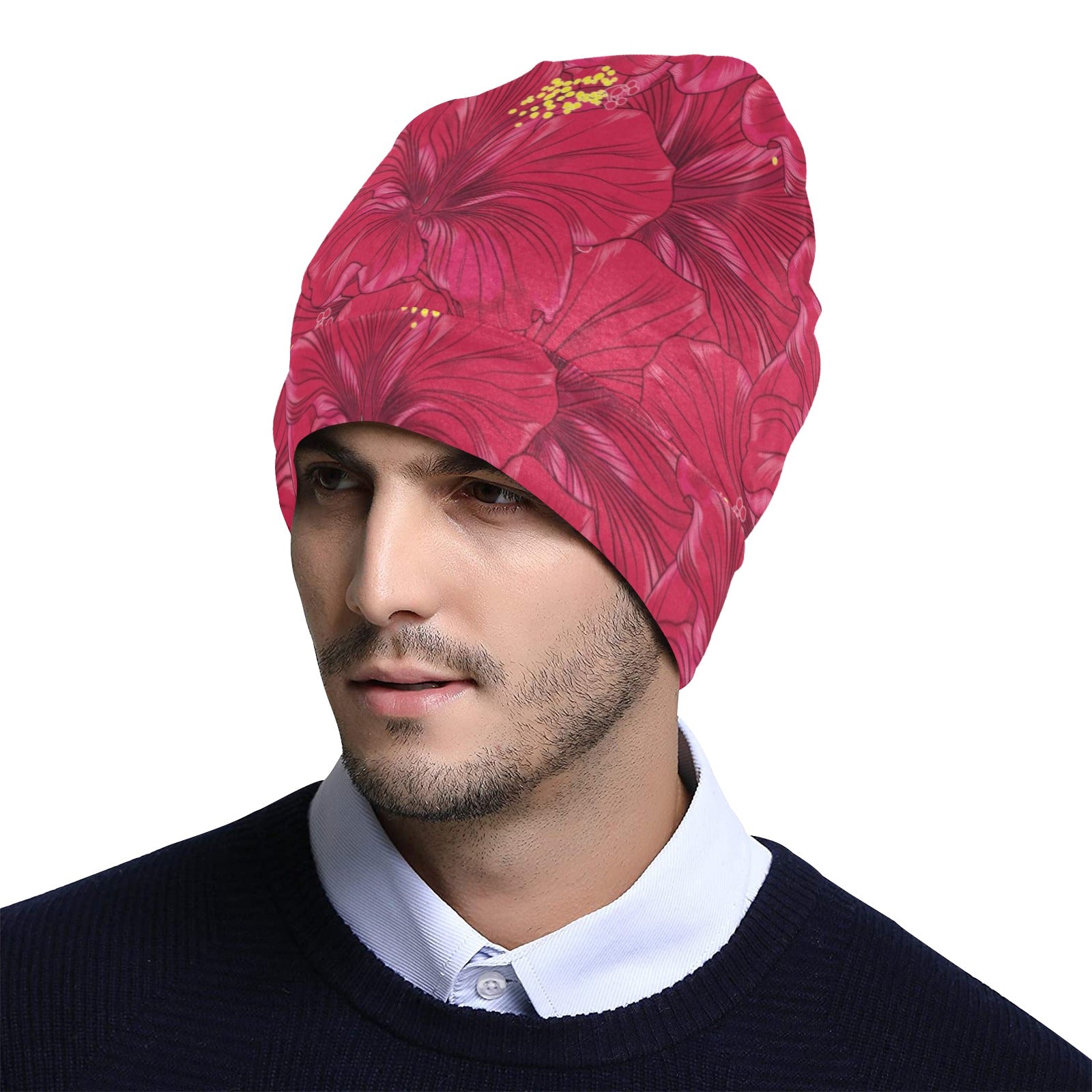 Hibiscus Red Pattern Print LKS308 Unisex Beanie