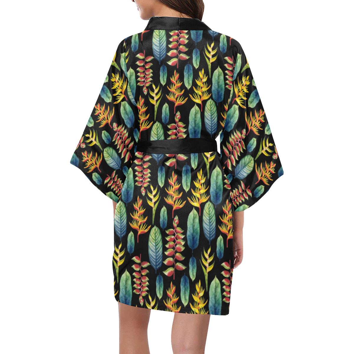 Heliconia Pattern Print Design HL03 Women's Short Kimono