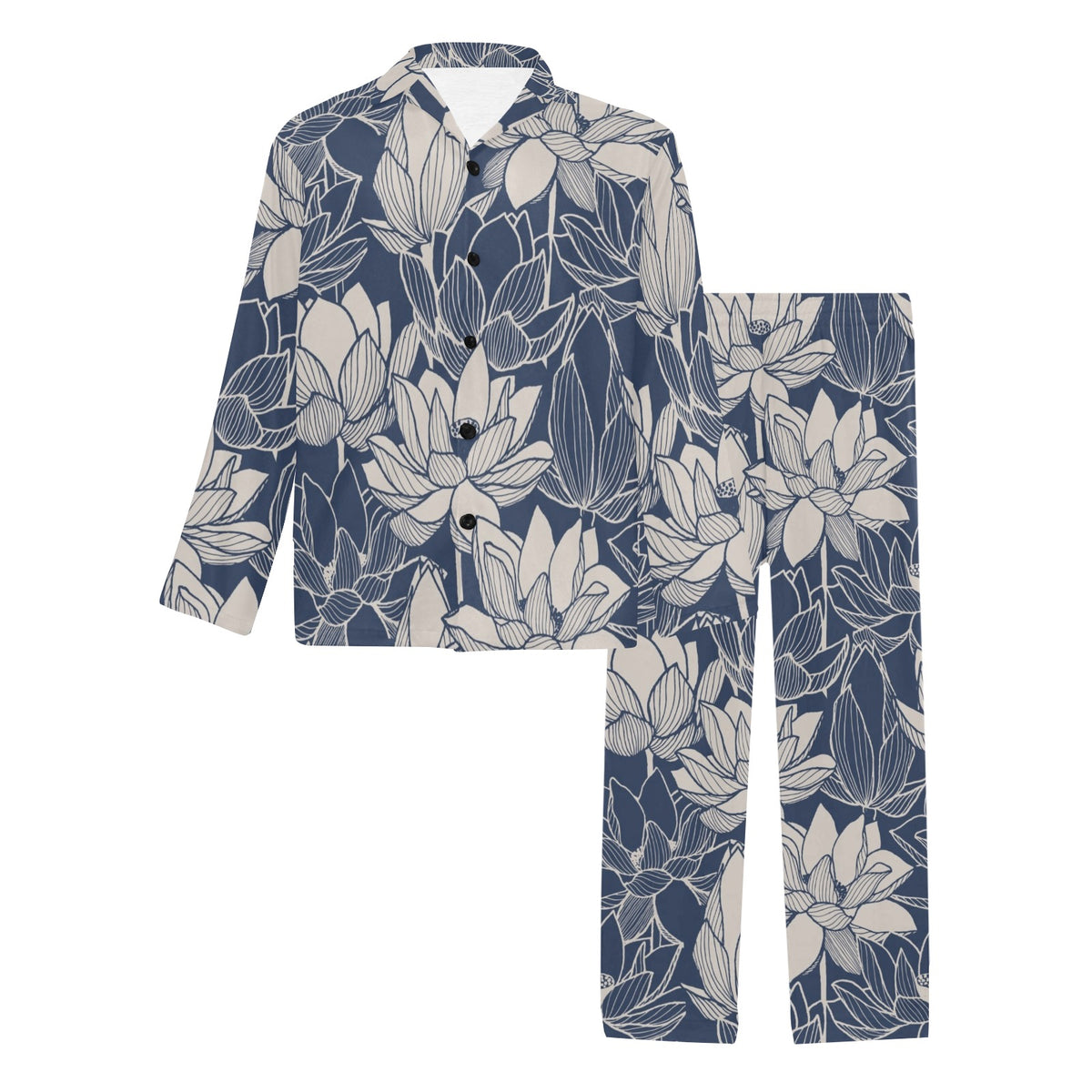 Water Lily Pattern Print Design WL04 Men's Long Sleeve Pajama Set