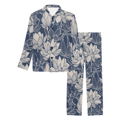 Water Lily Pattern Print Design WL04 Men's Long Sleeve Pajama Set