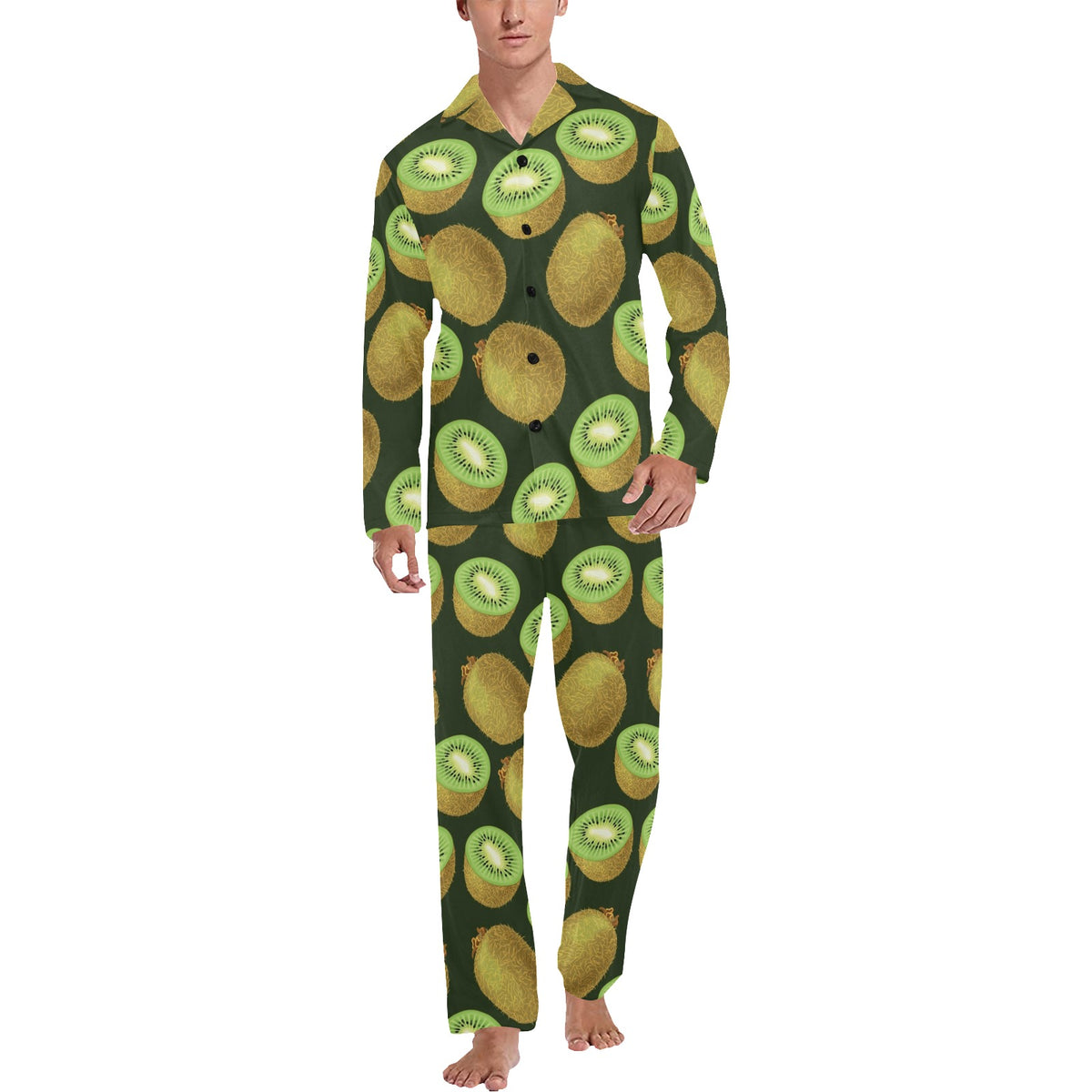 Kiwi Pattern Print Design KW04 Men's Long Sleeve Pajama Set