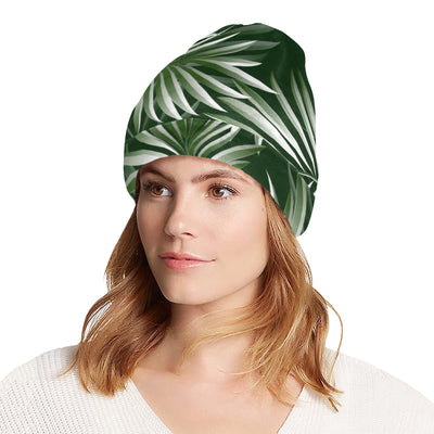 White Green Tropical Palm Leaves Unisex Beanie