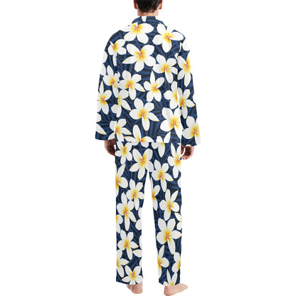 Plumeria Pattern Print Design PM026 Men's Long Sleeve Pajama Set