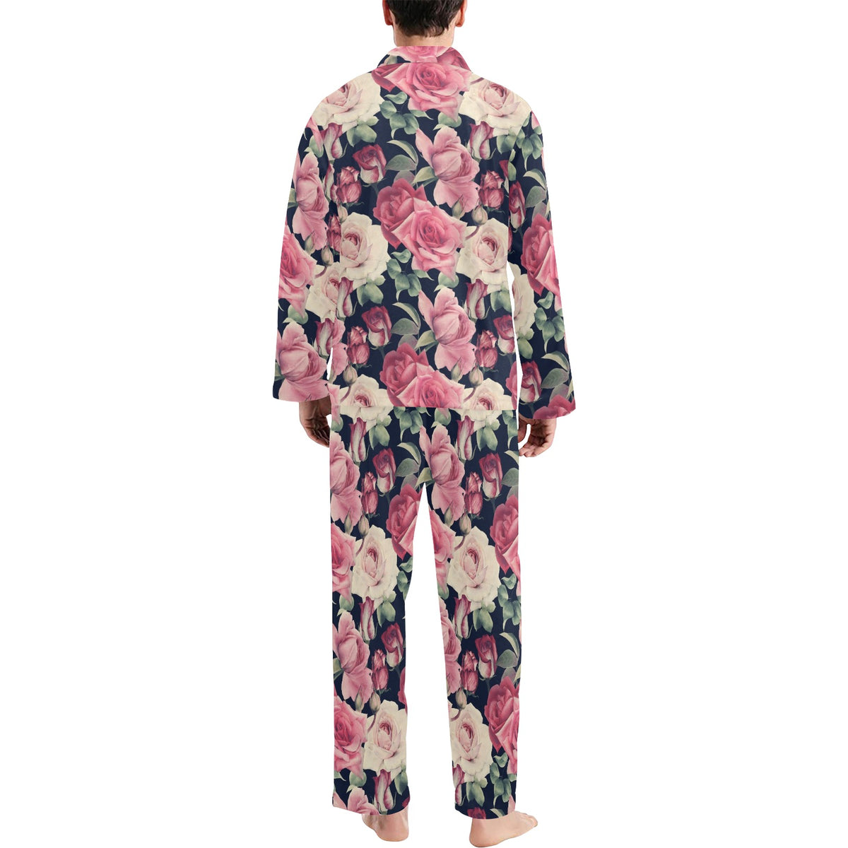 Rose Pattern Print Design RO05 Men's Long Sleeve Pajama Set