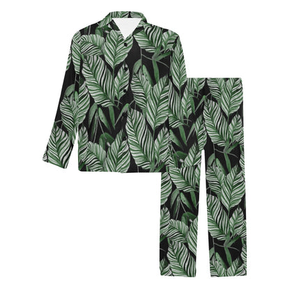 Palm Leaves Pattern Print Design PL09 Men's Long Sleeve Pajama Set