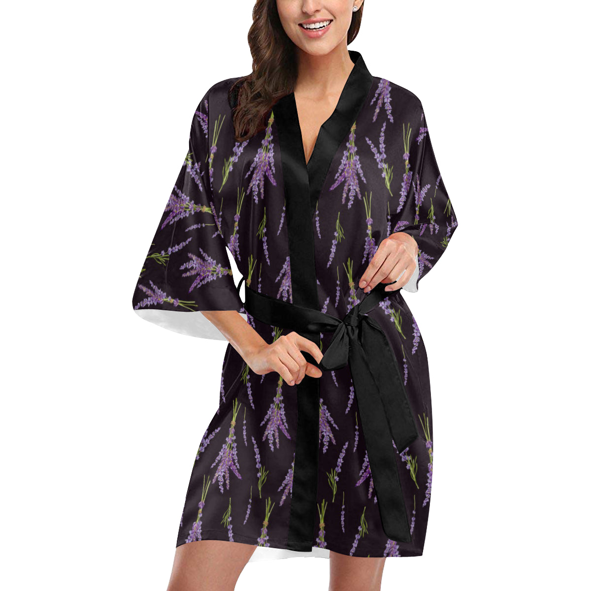 Lavender Pattern Print Design LV05 Women's Short Kimono