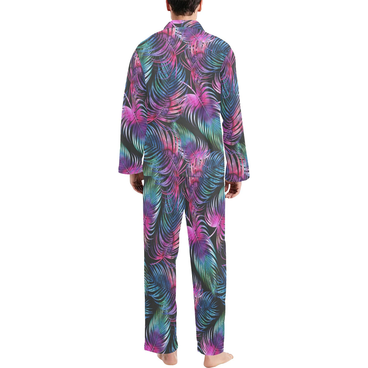 Palm Leaves Pattern Print Design PL010 Men's Long Sleeve Pajama Set