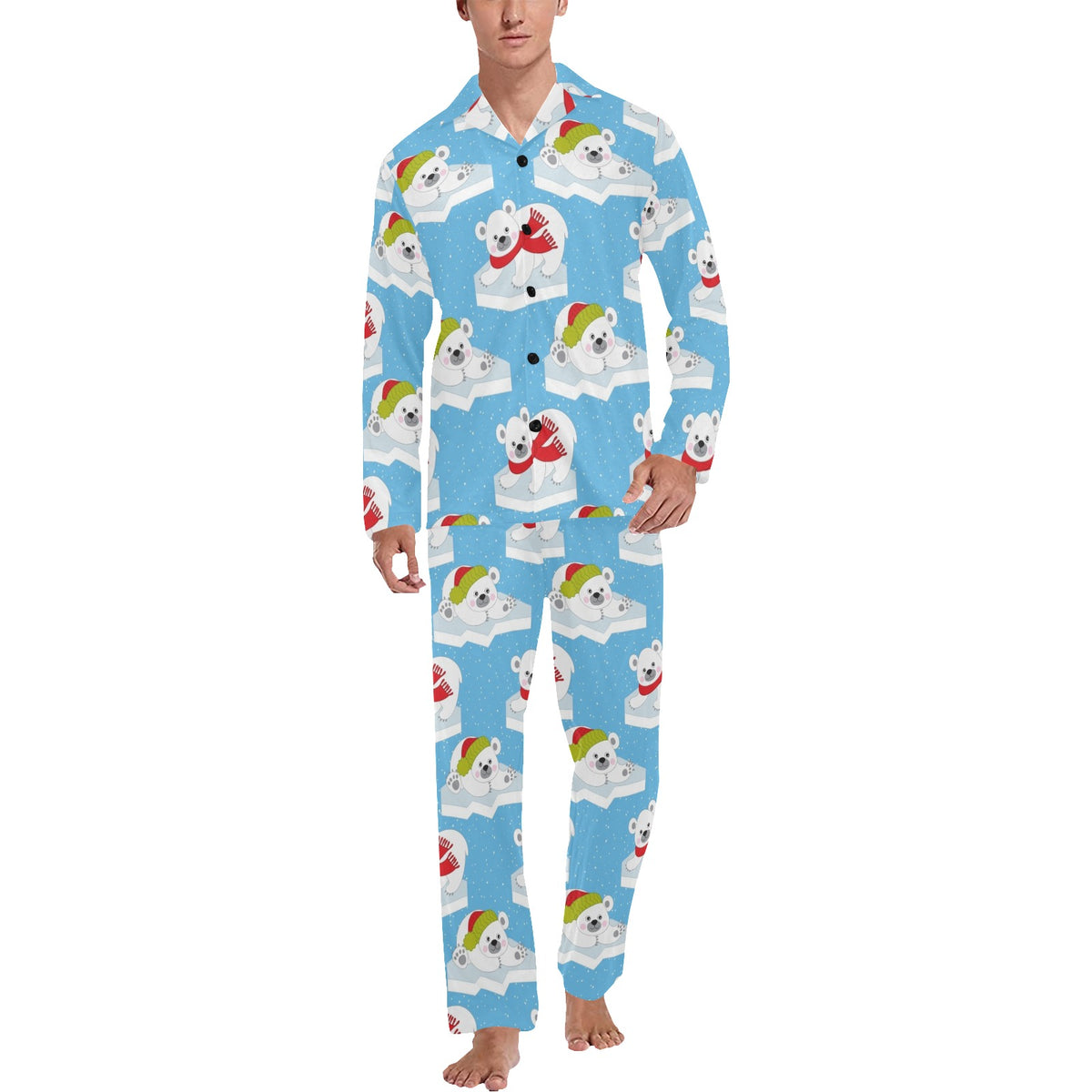 Polar Bear Pattern Print Design PB06 Men's Long Sleeve Pajama Set