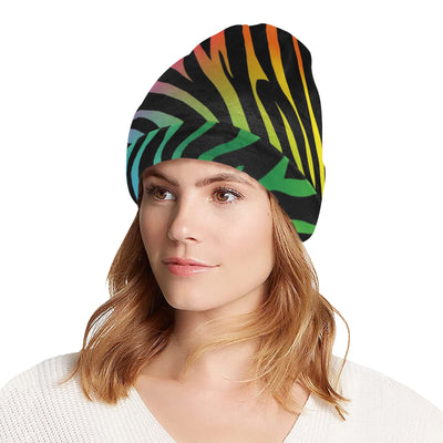 Rainbow Zebra Themed Print Unisex Beanie