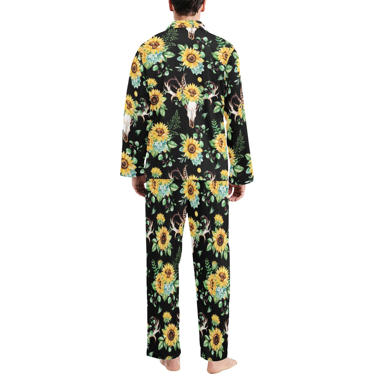 Sunflower Pattern Print Design SF08 Men's Long Sleeve Pajama Set