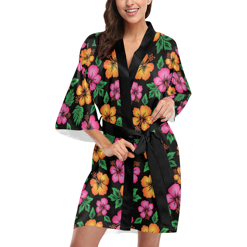 Hibiscus Pattern Print Design HB029 Women's Short Kimono