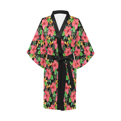 Red Hibiscus Pattern Print Design HB07 Women's Short Kimono