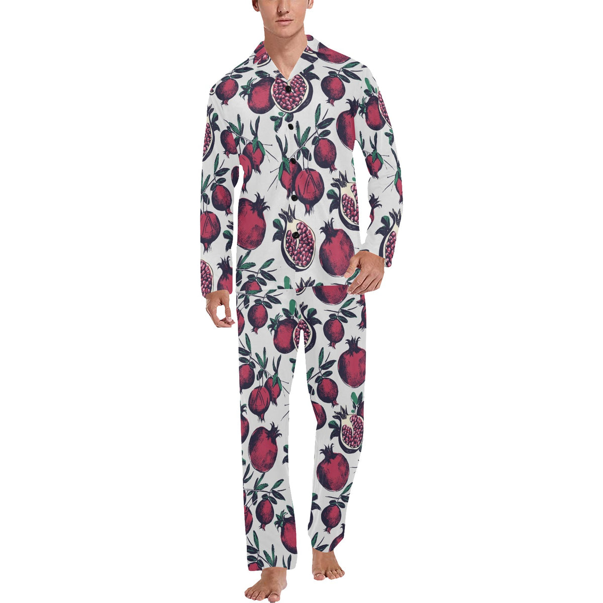 Pomegranate Pattern Print Design PG01 Men's Long Sleeve Pajama Set