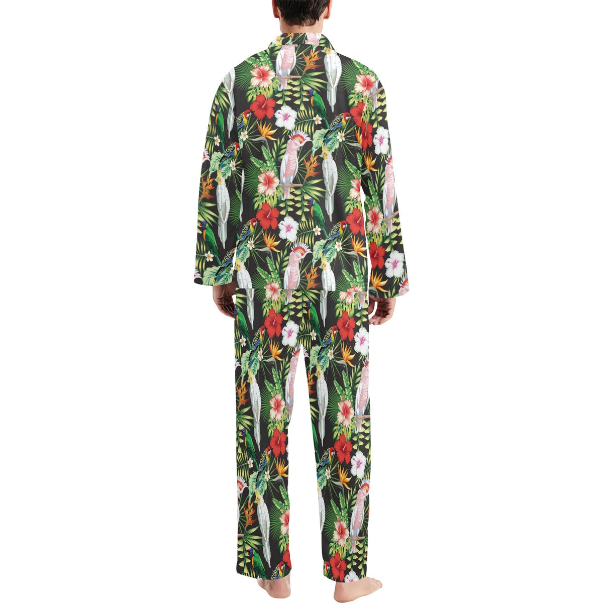 Tropical Flower Pattern Print Design TF03 Men's Long Sleeve Pajama Set