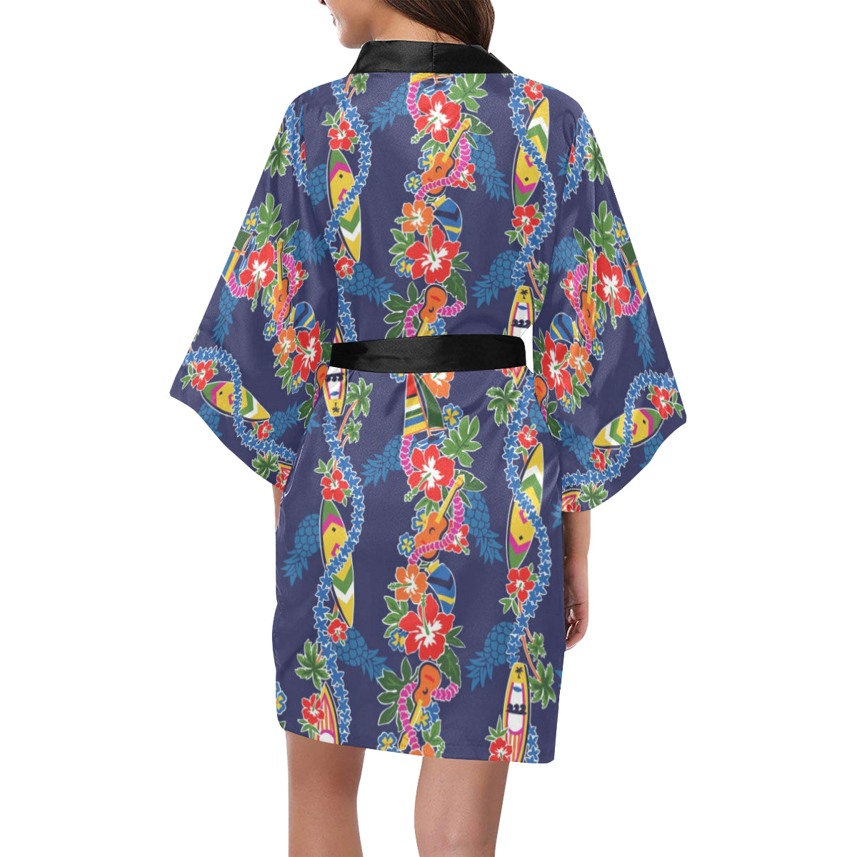 Hawaiian Themed Pattern Print Design H04 Women's Short Kimono