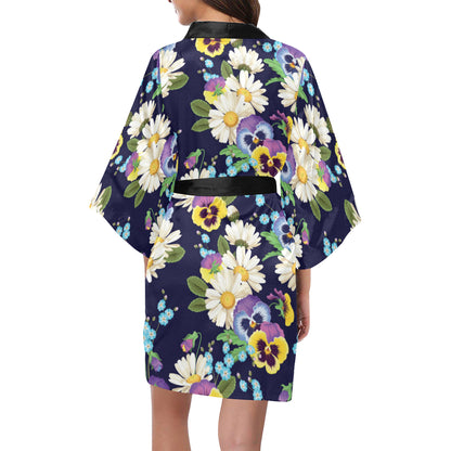 Pansy Pattern Print Design PS03 Women's Short Kimono