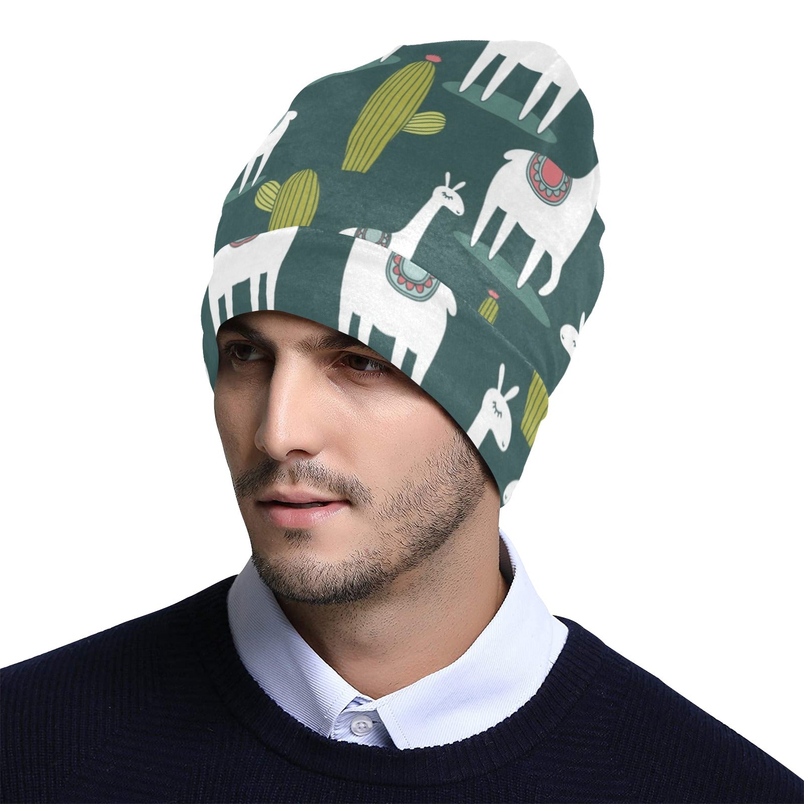 Llama Cactus Pattern Print Design 02 Unisex Beanie