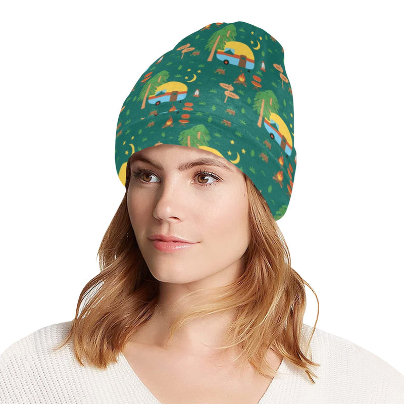 Camping Camper Pattern Print Design 06 Unisex Beanie