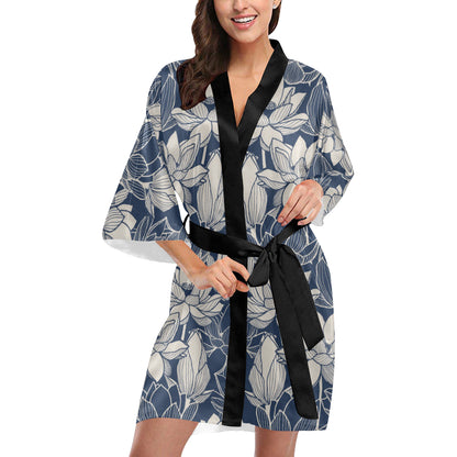 Water Lily Pattern Print Design WL04 Women's Short Kimono