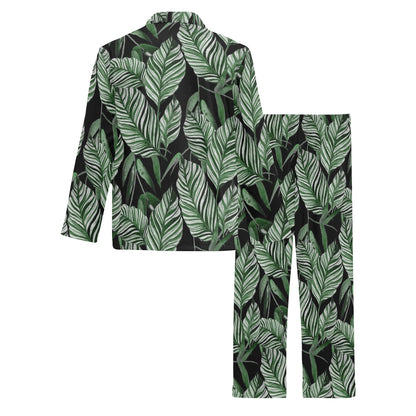 Palm Leaves Pattern Print Design PL09 Men's Long Sleeve Pajama Set